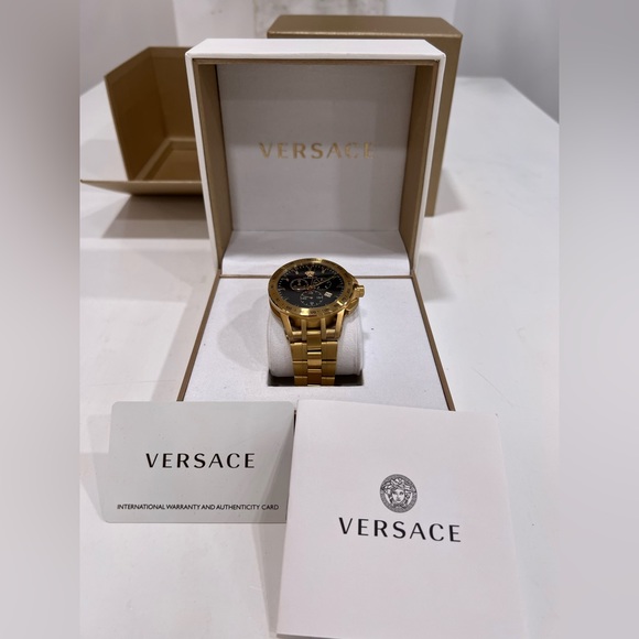 VERSACE44MM IP Goldtone Stainless Steel Chronograph Bracelet Watch